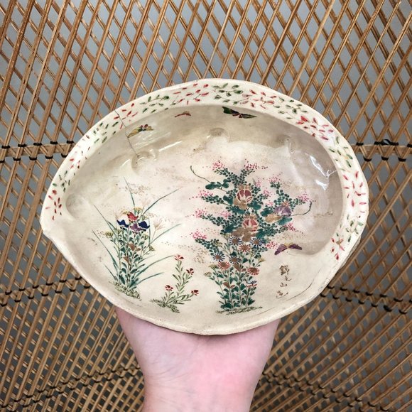 Other - Vintage Painted Pottery Shell Dish with Flowers and Butterflies